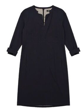 S Max Mara Navy Split-Neck Shift Dress